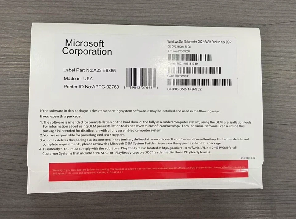 Microsoft Windows Server 2022 Datacenter 64Bit 24 Core 50 CALs DVD With Key  - Image 1 of 2