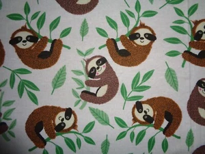 Handcrafted white flannel crib sheet with green vines and brown SLOTH REDUCED! - Picture 1 of 2