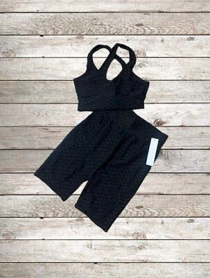 Women’s S/M Butt Lift Shorts Anti-Cellulite High Waist 2pc Outfit Yoga Short Bra - Image 1 of 4