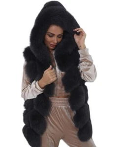 Damen Echt Fuchspelz Westen Mode Winter Kapuze Weste Luxus Warm Dicke Weste - Bild 1 von 4