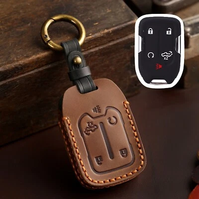 5 Button Genuine Leather Car Key Fob Case Cover Bag For Chevy Silverado ACADIA - Image 1 of 4