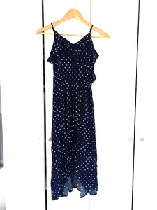 LOVER FIRE Romper Dress GIRLS size M Navy Blue Polka Dots Spaghetti Strap Shorts - Picture 1 of 6