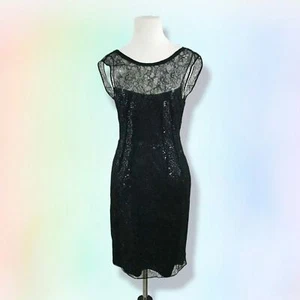 ELIE TAHARI Black Sequin Floral Lace Overlay Sheath Dress 2 - Picture 1 of 9