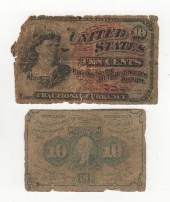 PAIR of 10c Fractional Currency notes (1st Issue & 4th Issue) - Image 1 of 2