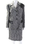 Terry Womens Two Button Notched Lapel Metallic Tweed Skirt Suit Black White 14
