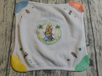复古 PETER RABBIT SECURITY BLANKET TEETHING TOY THERMAL WAFFLE HTF 罕见 2001 — 第 1/4 张图片