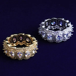 Kings Glory | VVS Diamond CZ Teardrop 24k Silver Rose Gold Plated Hip Hop Rings - Picture 1 of 7