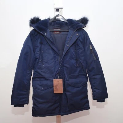 Schott Civil Military Jacket/Navy/Plain Size Medium w Hood Fur - Image 1 of 4