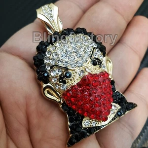 HIP HOP ICED LAB DIAMOND GOLD PT RED MASKED GOON NINJA BUST DOWN CHARM PENDANT - Picture 1 of 4