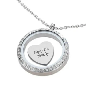 21st Birthday Locket Necklace, Engraved Floating Heart Charm, Gift for Age 21 - Picture 1 of 8