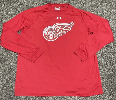 Under Armour Detroit Red Wings Shirt Mens Large Hockey Red Long Sleeve Cover
