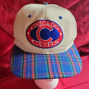SELTENE neue Neu mit Etikett Vintage CHICAGO CUBS DRUCKKNOPFLASCHE MÜTZE, echte Ware, karierte Rechnung - Bild 1 von 11