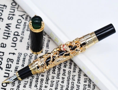 Jinhao Dragon King Vintage Fountain Pen , Green Jewelry Metal Embossing , Golden - Image 1 of 4