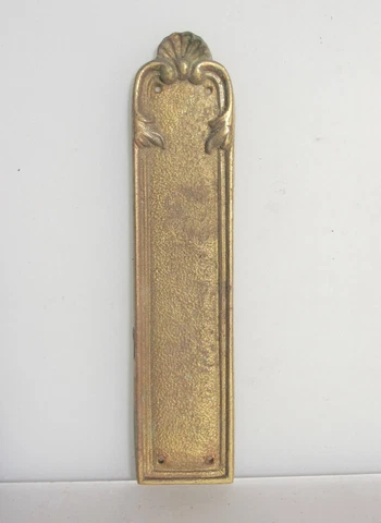 Vintage Brass Finger Plate Push Door Handle French Antique Old Rococo Leaf Gilt Cover