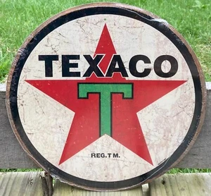Texaco Rustic 11.75" Round Aluminum SIGN vtg garage gas ad decor MADE IN USA - Picture 1 of 8
