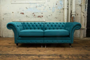 Sofas Chesterfield 3 Sitzer Couch Polster Sitz Textil Stoff Leder Couchen Turkis - Bild 1 von 12