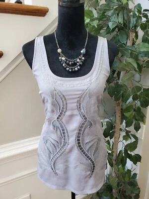 Blusa Top Express Mujer Gris 100% Poliéster Cuello Redondo Sin Mangas Adornada M Foto 1 de 4