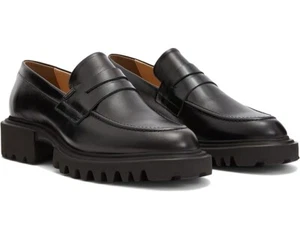 AllSaints Lola WF0052Z Penny Loafers Women 9 Black Leather Slip On Shoes KHD1132 - Picture 1 of 8