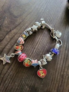 Betty Boop Charm Bracelet July 4th Patriotic Theme Toggle - Picture 1 of 6
