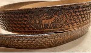 Vintage Old Tooled Leather Belt Deer Design Pattern Cowboy Western No Buckle 48 - Picture 1 of 4