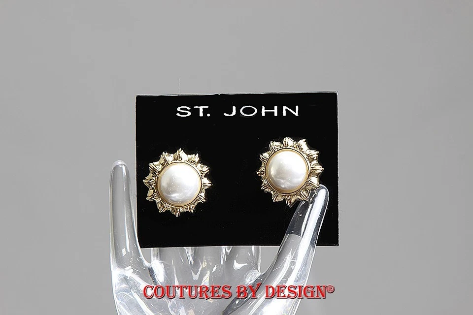 St John Knits Gold Sunflower/Pearl Clip-on Button earrings NWT MSRP $125 - Image 1 of 1