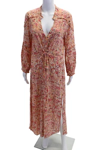 Poupette St. Barth Womens Button Front V Neck Floral Dress White Multi Medium - Picture 1 of 6