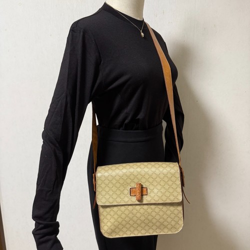 Borsa a tracolla CELINE Macadam in pelle marrone tracolla retrò originale