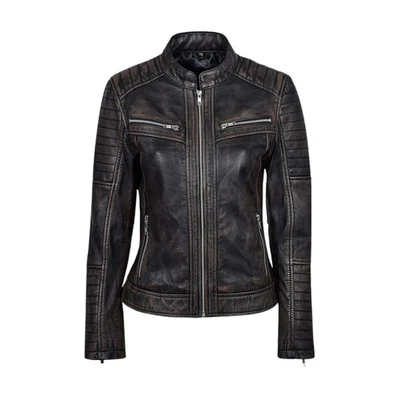 Women's Real Leather Vintage Motorcycle Distressed Leather  Café racer  Jacket - Image 1 of 4