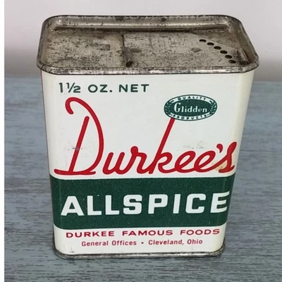 Contenedor de lata de metal de pimienta de Jamaica Durkees de colección exhibición de especias coleccionable Foto 1 de 4