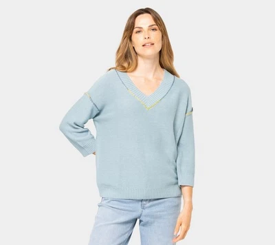 Top suéter Peace Love World para mujer talla 2XS (XXS) bohemio 100 % azul A693614 Foto 1 de 4