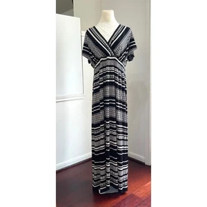 Chico’s black / white maxi dress with stripe and pattern print sz 2 resort chic - Picture 1 of 4