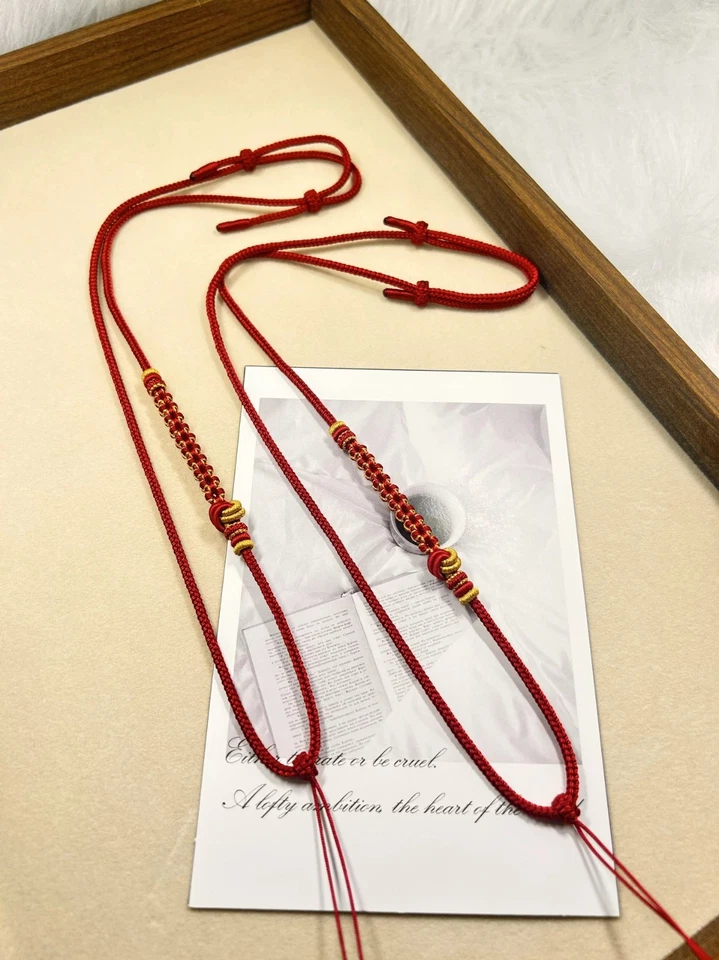 Cuerda colgante cinabrio tejido a mano vino tinto con flores de melocotón/1 pieza Foto 1 de 4