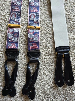 Trafalgar 男式吊带美国总统纽扣丝绸皮革多色 — 第 1/4 张图片