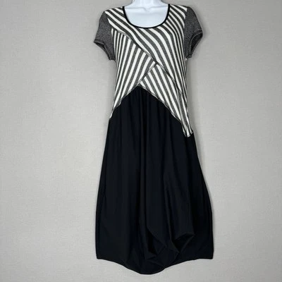 Deca Paris Womens Dress 3/US 10 Black Midi Striped Layered Lagenlook Artsy Funky - Image 1 of 4