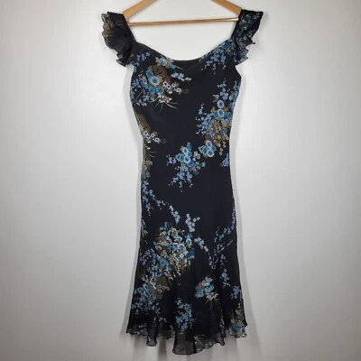 Vestido midi vintage Y2K negro azul floral manga volantes 7 8 hadas Foto 1 de 4