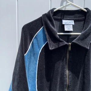 Vintage Irvine Park Men's MEDIUM Black & Blue Velour Full Zip 90s Hip Hop Jacket - Picture 1 of 16
