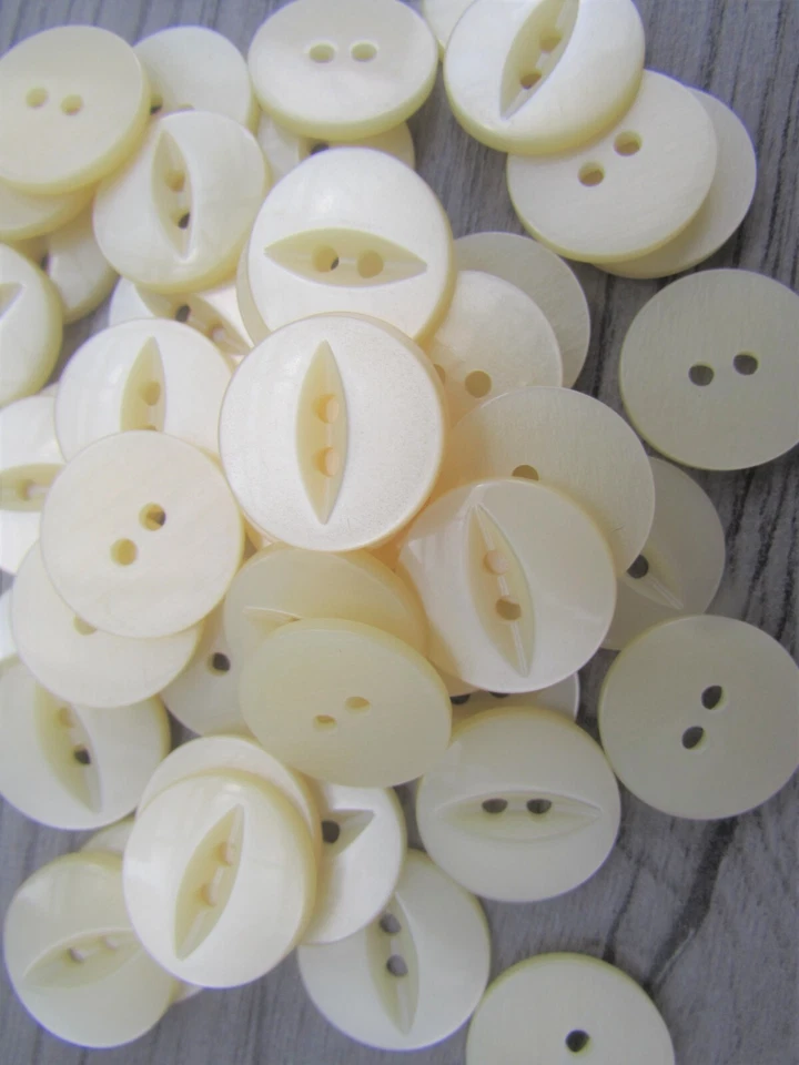 11mm & 19mm Buttons Ivory Cream Fisheye  Buttons 2 Hole Pks 10, 20, 50 - Image 1 of 1