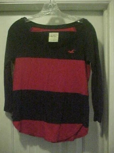 Camicia donna Hollister a righe manica 3/4 rossa e nera scollo a scoop taglia small - Foto 1 di 5