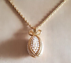 NEW Joan Rivers Faberge Egg Pendant Necklace Faux Pearls Goldtone 27" Signed - Picture 1 of 7