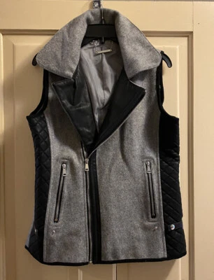 Paparazzi Wool Blend Full Zip Vest Size Large Gray Black Quilted Accents - Image 1 of 4