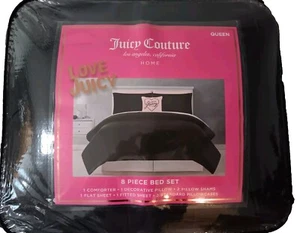 Juicy Couture Home Collection 8 Piece Bed Set Queen Pink & Black - Picture 1 of 3