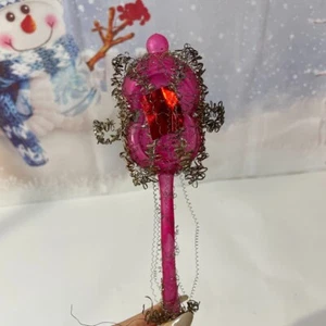 Antique Tinsel Wire Wrapped Blown Glass Christmas Ornament Tree Topper Pink - Picture 1 of 10