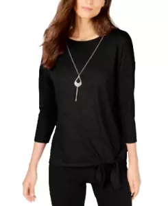 Thalia Sodi Women's Black 3/4 Sleeve Tie Front Pullover Blouse Top Size XS - Picture 1 of 7