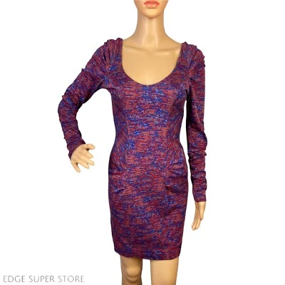 Mini Vestido BCBGeneration Rojo Azul Púrpura Abierto con Tirantes Espalda Manga Larga Talla Pequeña Foto 1 de 4