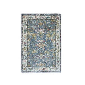 3'1"x5' Albatross Blue Erased Design Heris Wool Hand Knotted Oriental Rug R84953 - Picture 1 of 8