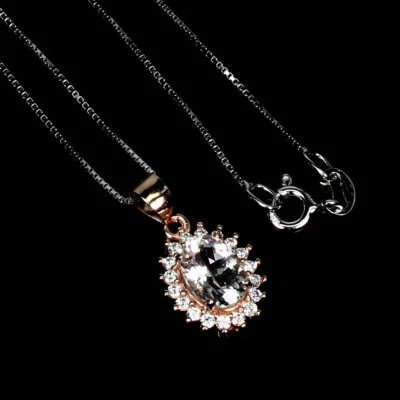 Collar de plata de ley 925 ovalado rosa morganita 8x6 mm joyas de piedras preciosas naturales Foto 1 de 4