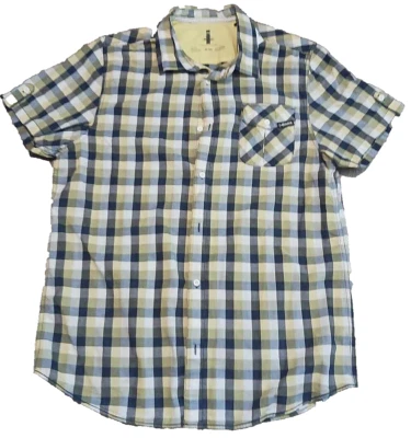 Camisa I Jeans by Buffalo Para Hombres XL Delgada Amarilla A Cuadros Manga Corta Algodón Abotonado Foto 1 de 4