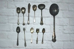 Antique FLATWARE Assorted Lot Of 11 Silver Plated Different Brands - Picture 1 of 12