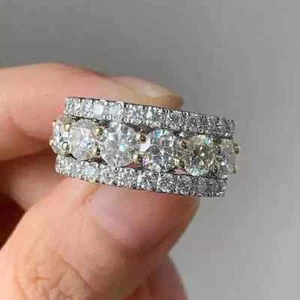 2.50 Ct Natural Moissanite Eternity Engagement Band Ring 14K White Gold Finish - Picture 1 of 5