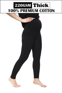 WOMENS MATERNITY THICK COTTON BLACK LEGGINGS COMFORTABLE FULL ANKLE LENGTH - Picture 1 of 2